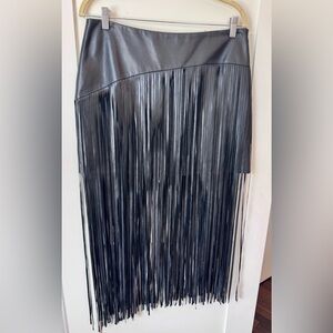 INTERMIX Black Asymmetrical Fringe Skirt
